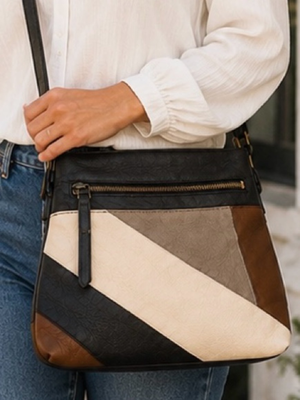 Fossil Fiona Color-Block Patchwork Leather Crossbody Bag